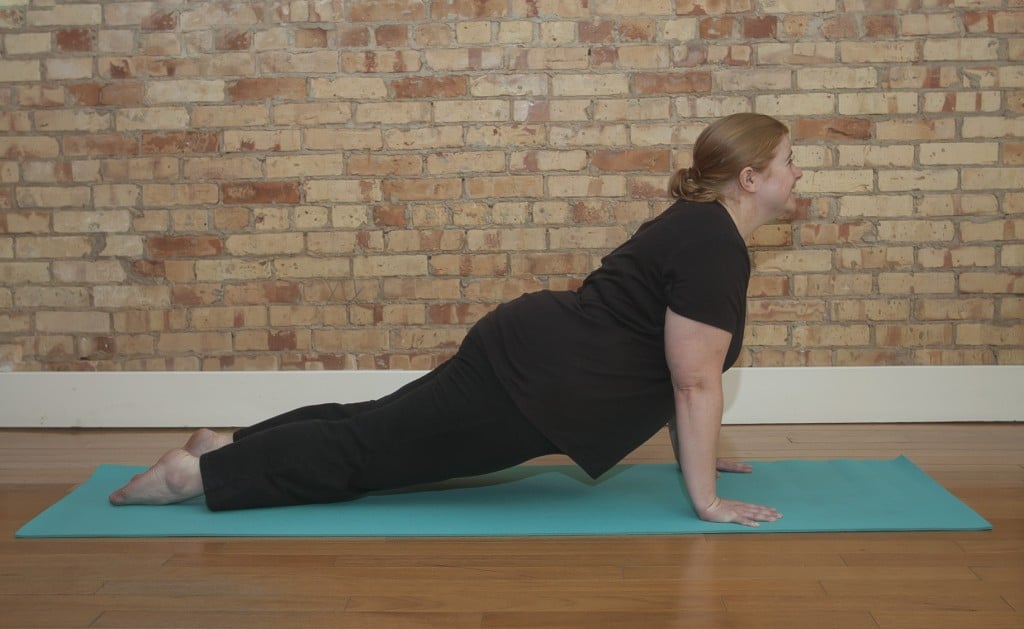 Katie Cook in upward facing dog.