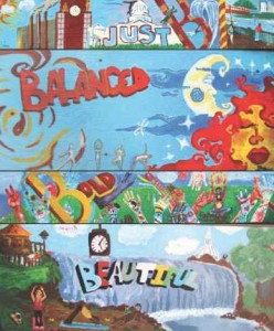 Mural panels created by youth artists from REACH Studio Arts.